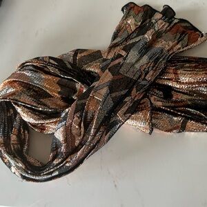 Vintage Metallic Scarf - silver, gold and copper tones, abstract pattern